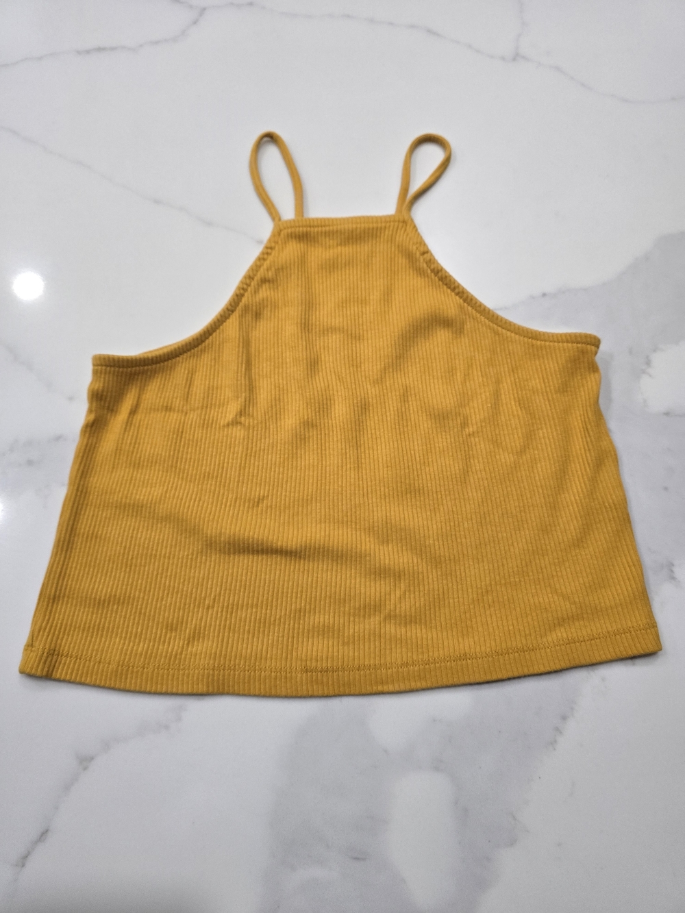 J.Crew Re-Imagined Halter Tank Top Womens Medium Mustard Yellow Ribbed Knit M